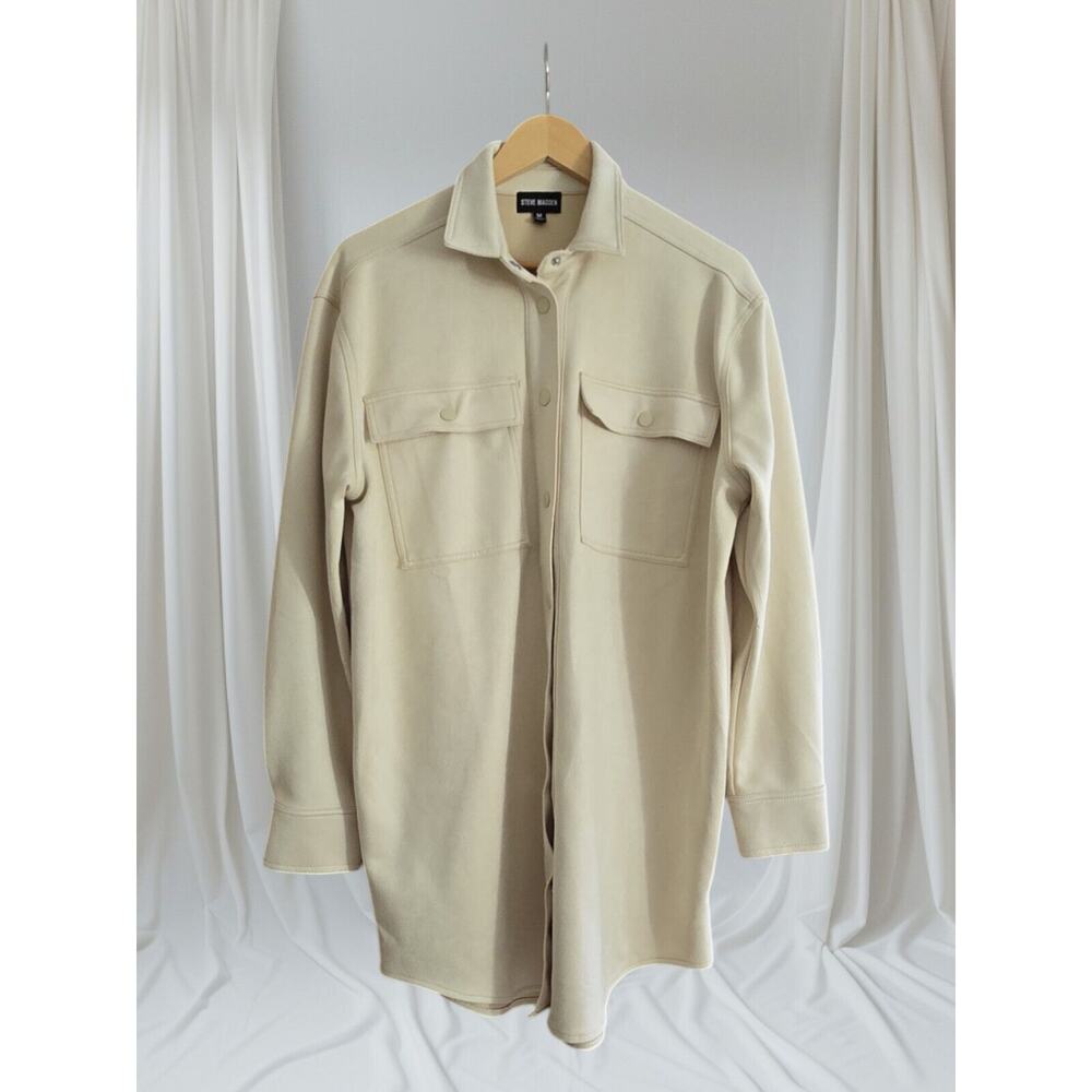 Steve Madden Suede Oversized Shirt Dress Medium Color:Bone Front Snap‎ With...